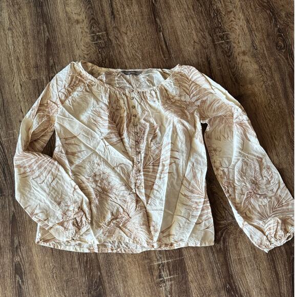 Tommy Bahama Size Small 100% Silk Tan Floral Pattern Top - Picture 2 of 5
